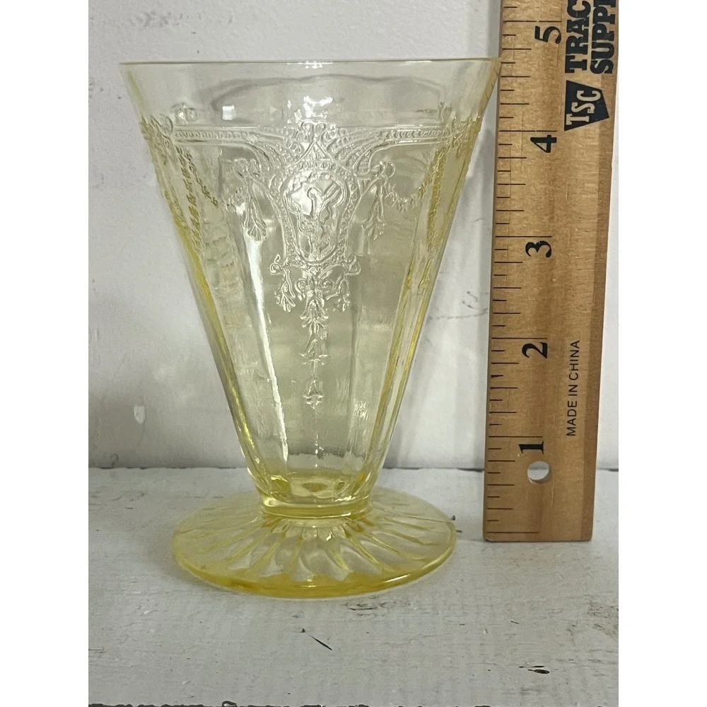 Vintage Yellow Depression Glass Cameo Ballerina Footed Tumblers Set of 5 4.5